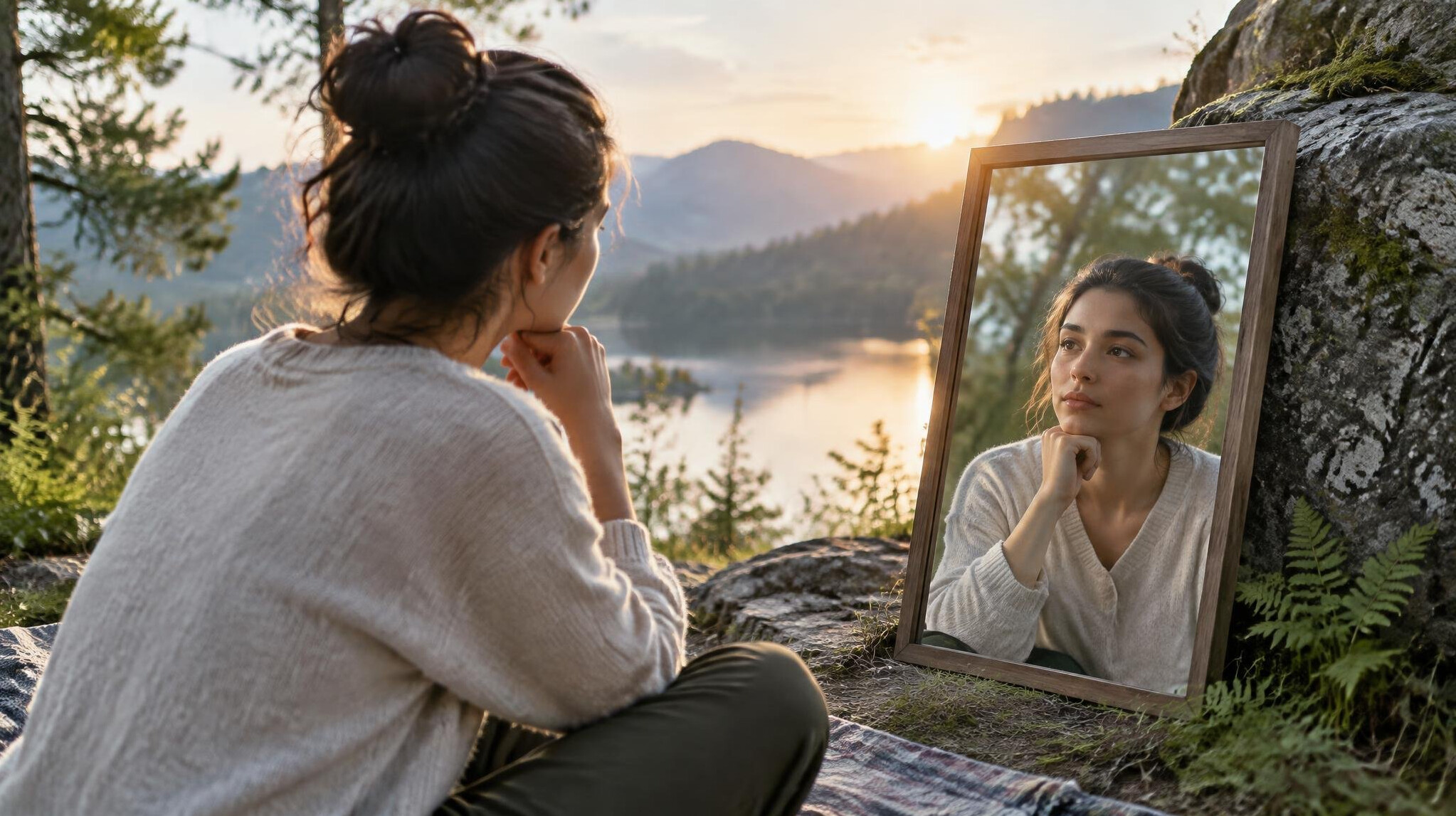 person reflecting in mirror